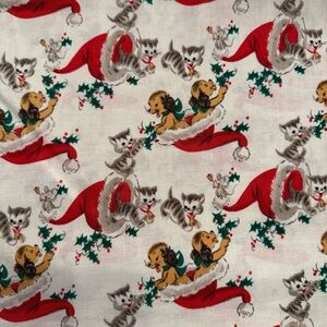 Festive Holiday Fabric with Santa Hats and Pets
